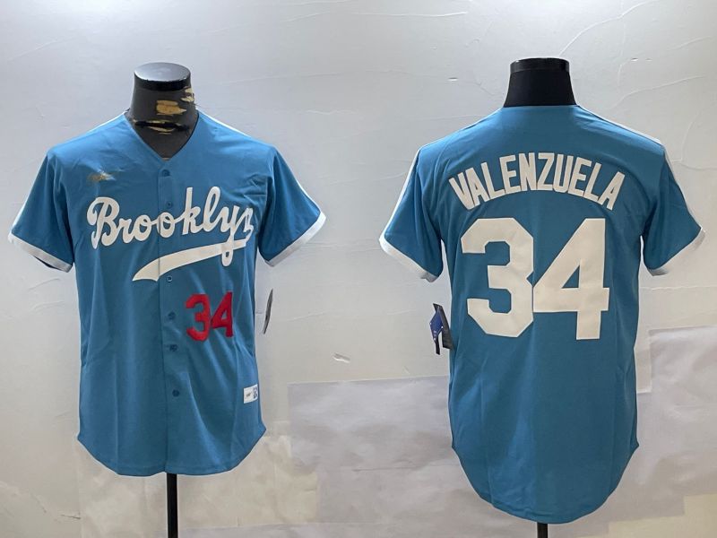 Men Los Angeles Dodgers #34 Valenzuela Light Blue Game 2024 Nike MLB Jersey style 10292->los angeles dodgers->MLB Jersey